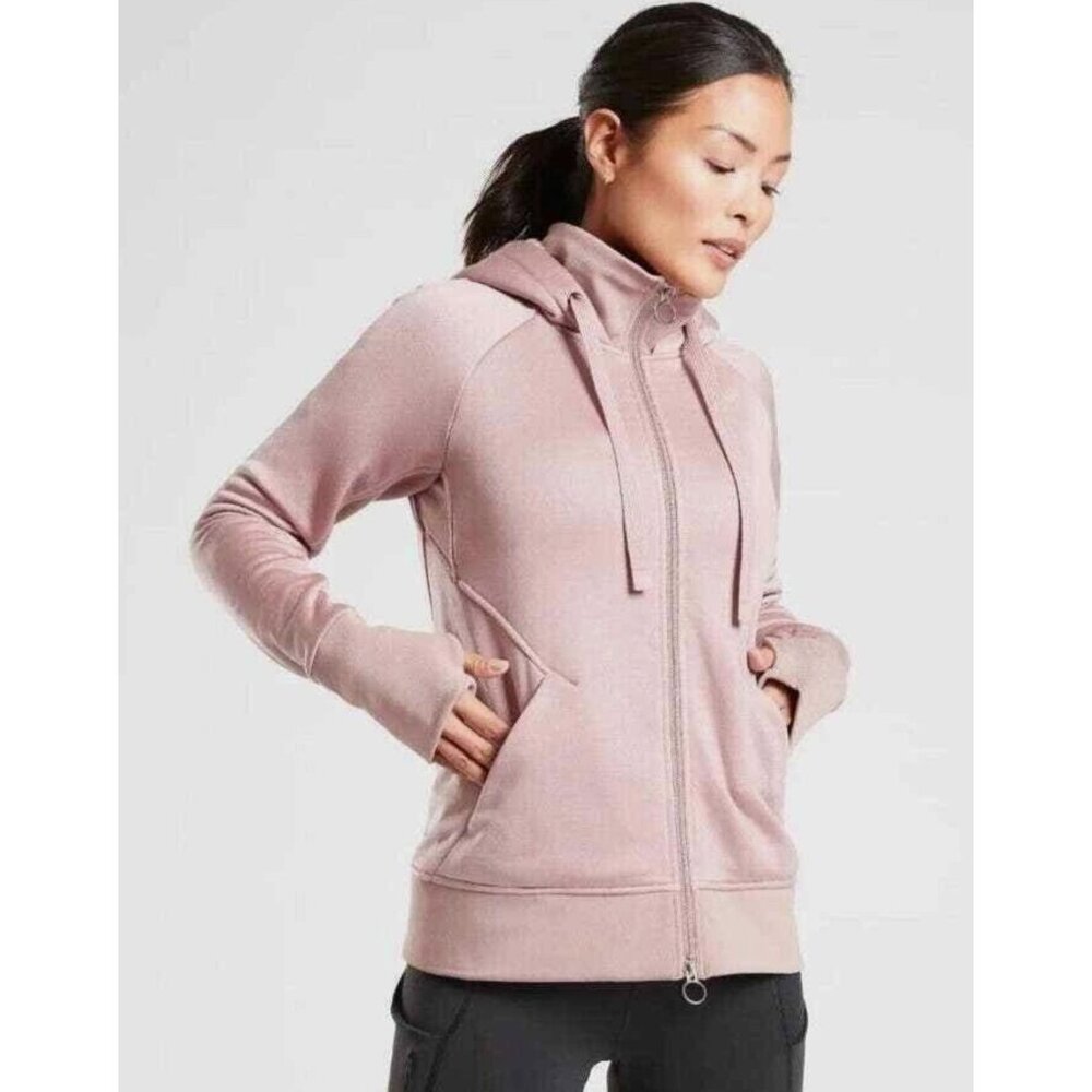 Athleta Triumph Rose Pink Luxe Shine Women Sherpa Lined Hoodie Jacket, Medium